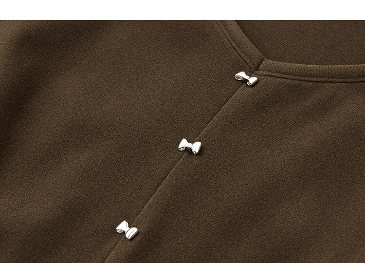Demana Warm Double-Sided Fleece Autumn Casual V-Neck Irregular Split Metal Button A-Line Women's Dress 14