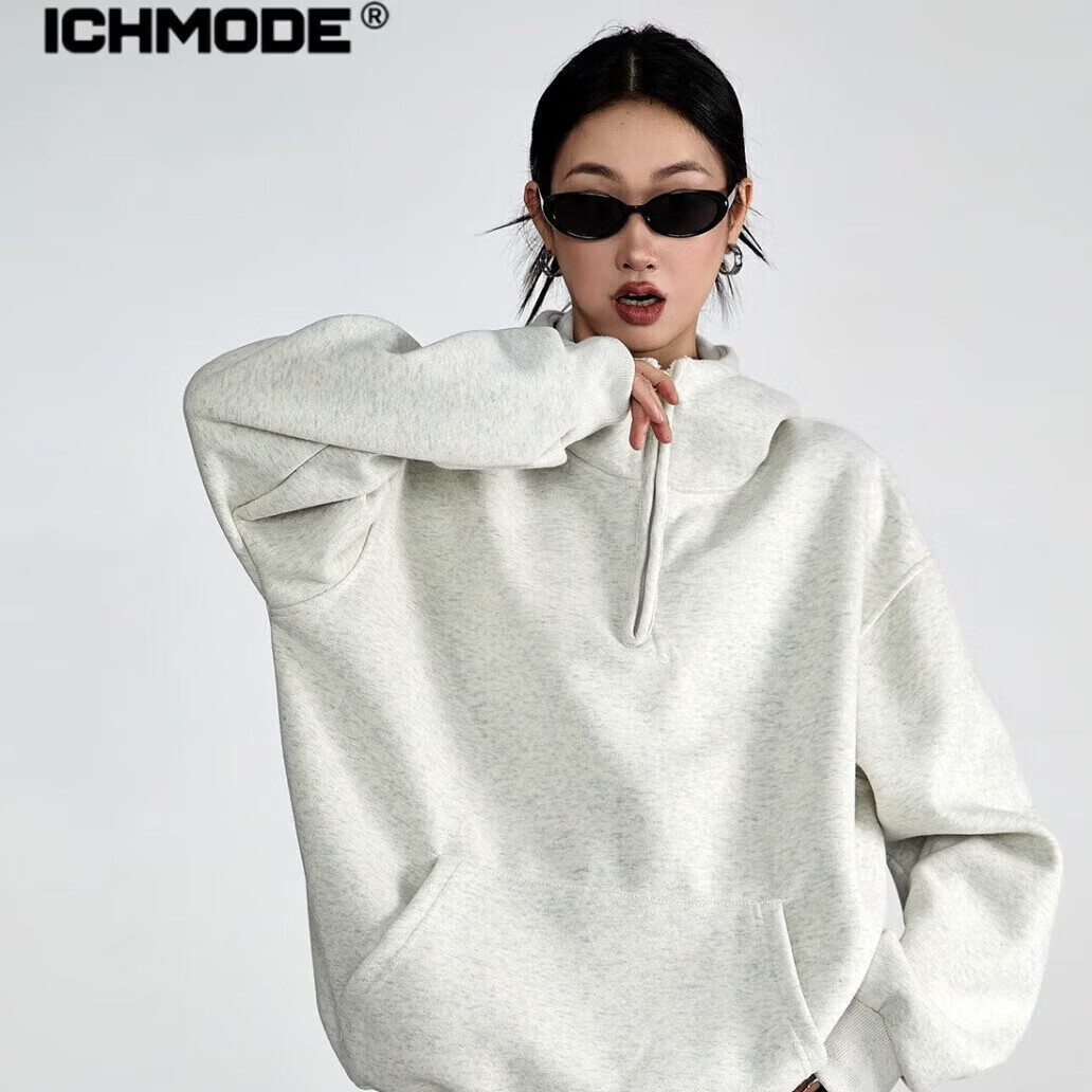 ICH MODE American Vintage Oversized Hoodie Women Spring Loose Jacket New Oversize White Flower Gray XL