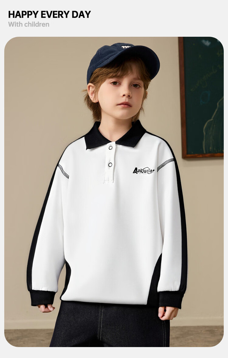 ASK JUNIOR Kids Sweatshirt Spring Boys Polo Collar Base Shirt School Style White 110 7