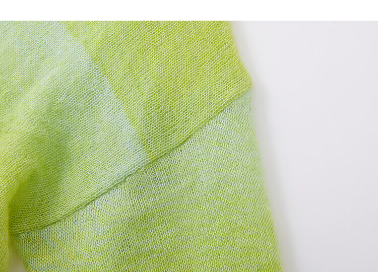 Demana [Green Mango Shaved Ice] Spring Tyndall V-Neck Irregular Gradient Sweater Loose Fit Petite Women's Knitwear 16