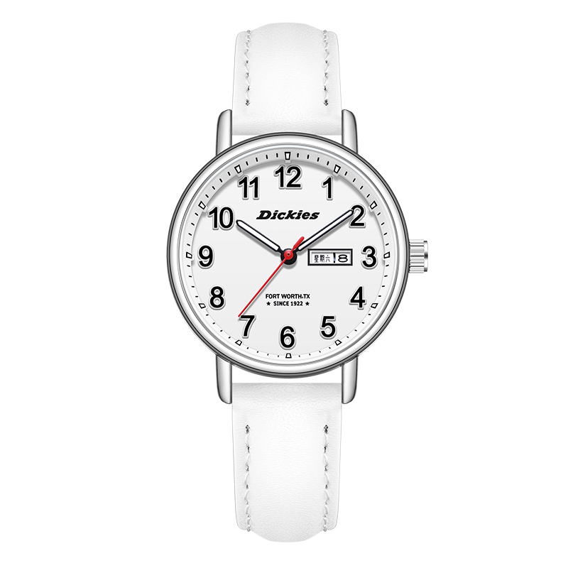 Dickies Student Watch for Middle and High School Students Analog Exam Watch Luminous Calendar Silent Quartz Girls CL-706 White