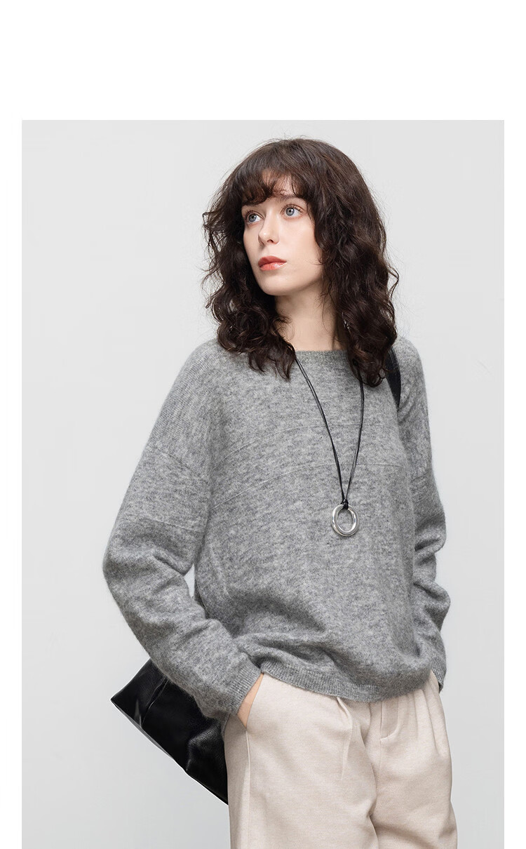 DME Wool Mohair Blend Winter Ribbed Crewneck Loose Drop Shoulder Soft Stretch Knit Sweater for Women 9