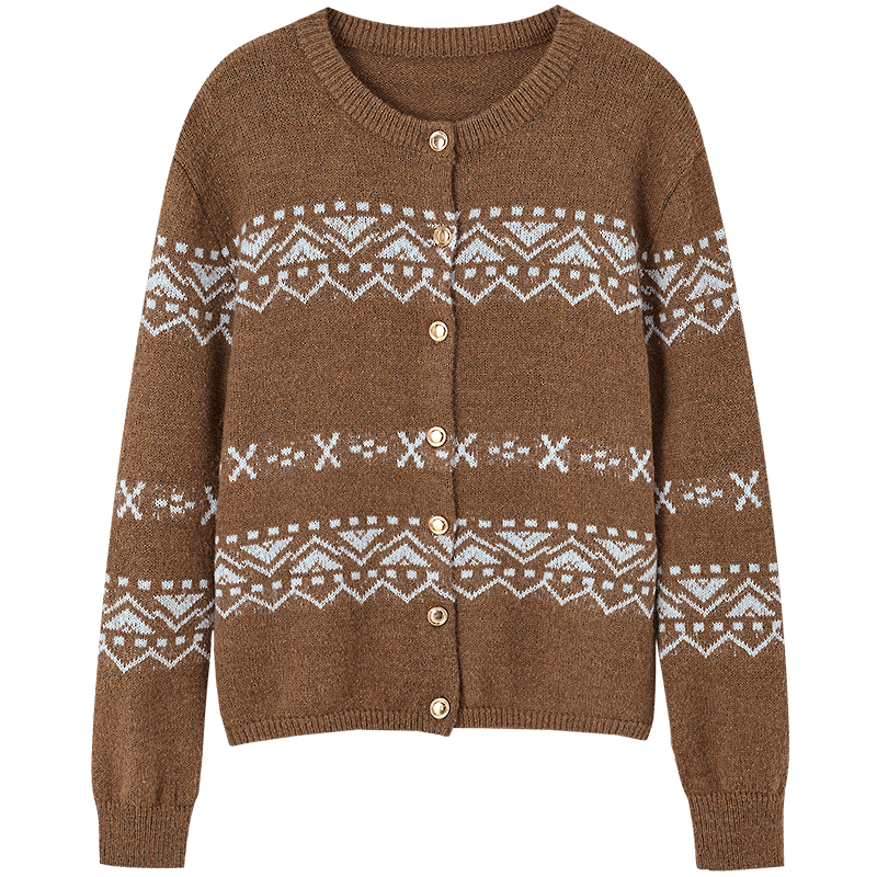 Demana Autumn Fair Isle Wool Blend Jacquard Cardigan Loose Knit Sweater for Women