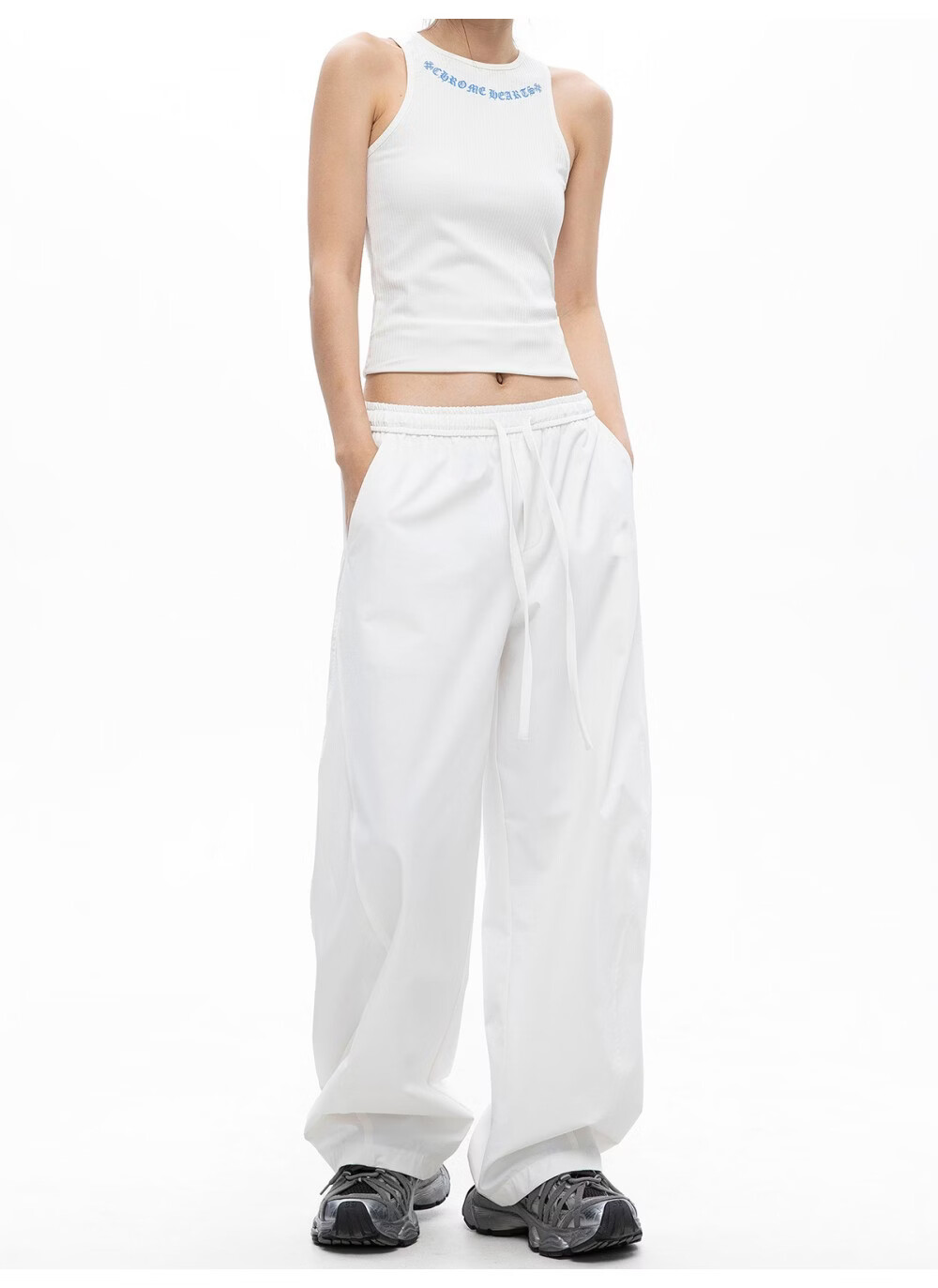 ICH MODE Women's American Style Straight White Pants Thin Loose Popular Cargo Sports Casual Pants White XL 28