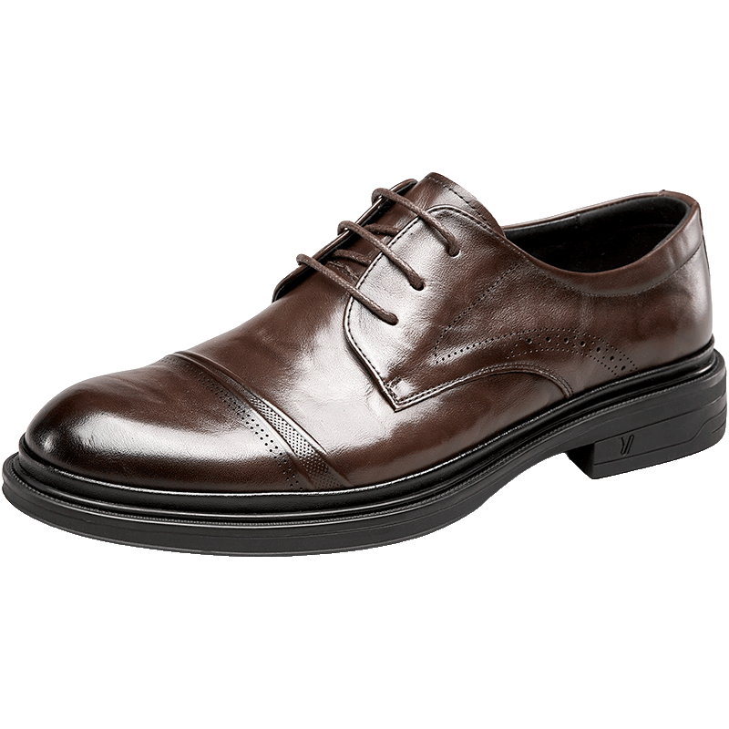 Eierkang Men's Spring and Autumn Genuine Leather Business Dress Shoes Soft Sole Comfortable Commuting Wedding Shoes 61305W Coffee Size 41