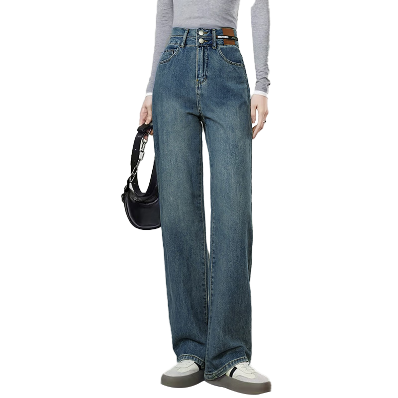 She Enjoy Women's High-Waist Slim Wide-Leg Fashion Draped Straight-Leg Pants T51N079