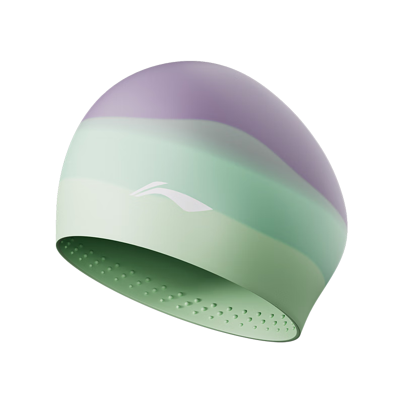 LI-NING Silicone Waterproof Swim Cap for Long Hair, Unisex, Fashion Gradient Enlarged Ear Protection Swim Cap 5732 Blue Purple