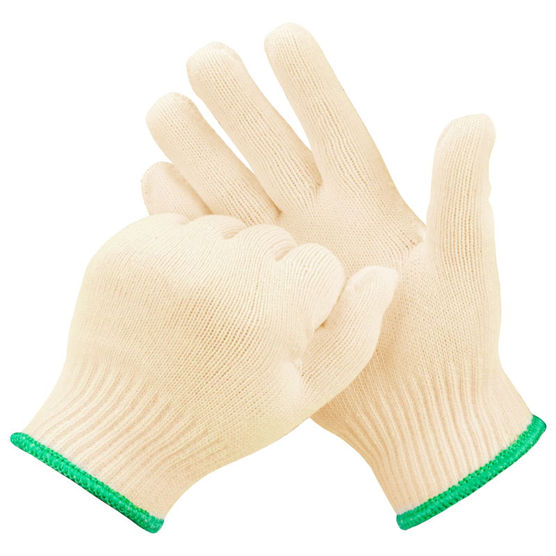 Gongpinxing Cotton Work Gloves, Breathable Industrial Anti-Slip Wear-Resistant Thick Green Edge Construction Site Gloves, 50 Pairs