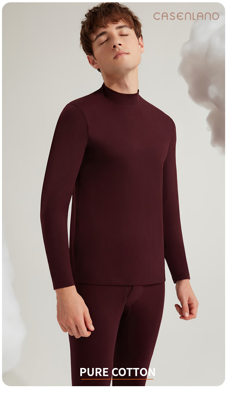 CASENLAND Men's Pure Cotton Thermal Underwear Set Autumn Shirt and Pants Cotton Knit Warm Base Layer 1