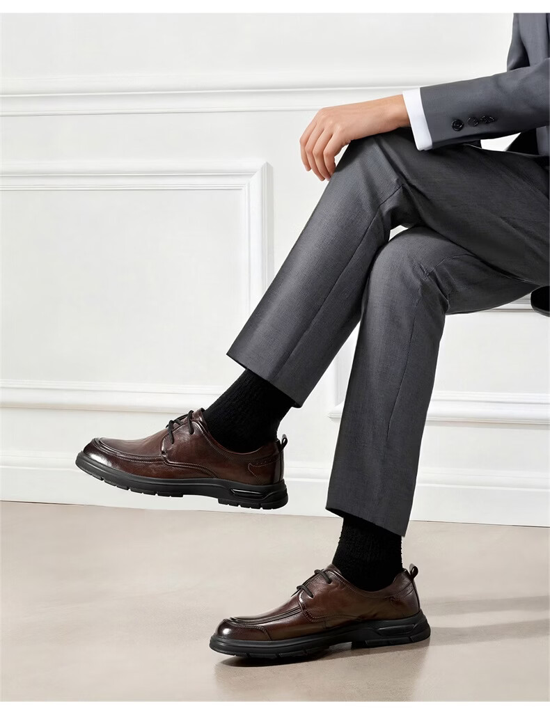 Eierkang Men's Business Casual Commuter Leather Shoes Genuine Leather Soft Sole Comfortable Dad Shoes 61330W Black Size 40 5