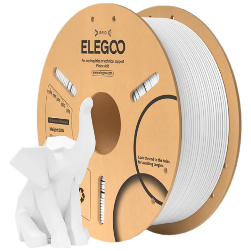 ELEGOO PLA 3D Printing Filament White 1.75mm 1kg RFID Smart Identification High Toughness High Compatibility Universal Eco-friendly PLA Filament for 3D Printers