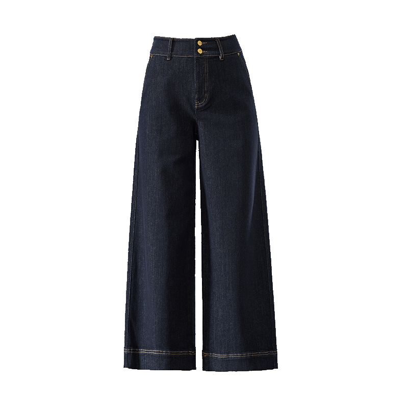 ESE-Y Women's Spring New Straight-Leg Denim Jeans, Nine-Point Wide-Leg Pants, Dark Blue, Size 29