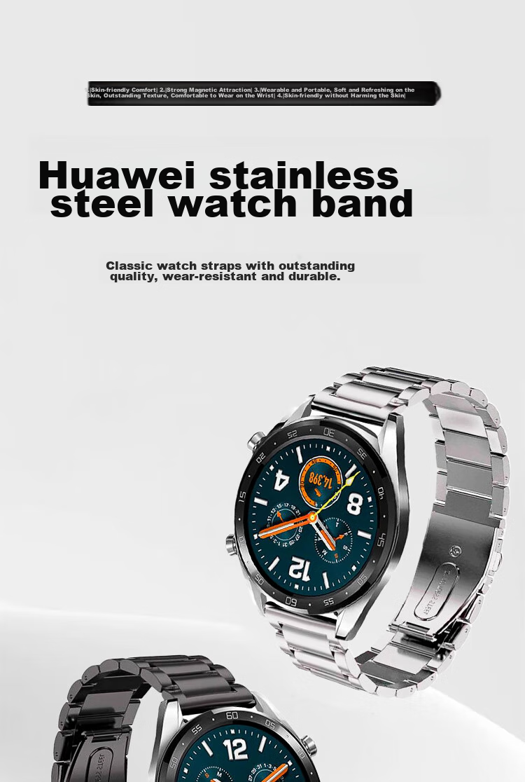 ESCASE Huawei Watch Strap Compatible with Watch4/4pro/GT3/3Pro/GT2/new/ Porsche Design / Honor Magic2, Stainless Steel Three-Strand Replacement Band, Silver, 46/48mm 2