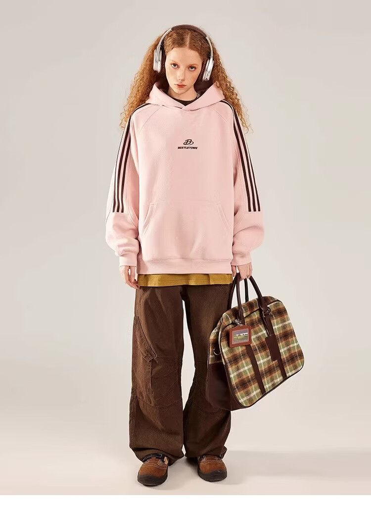 BEETLE TOWN American Style Striped Gray Raglan Sleeve Sweatshirt Women Spring New Versatile Couple Top Heather Gray M 15