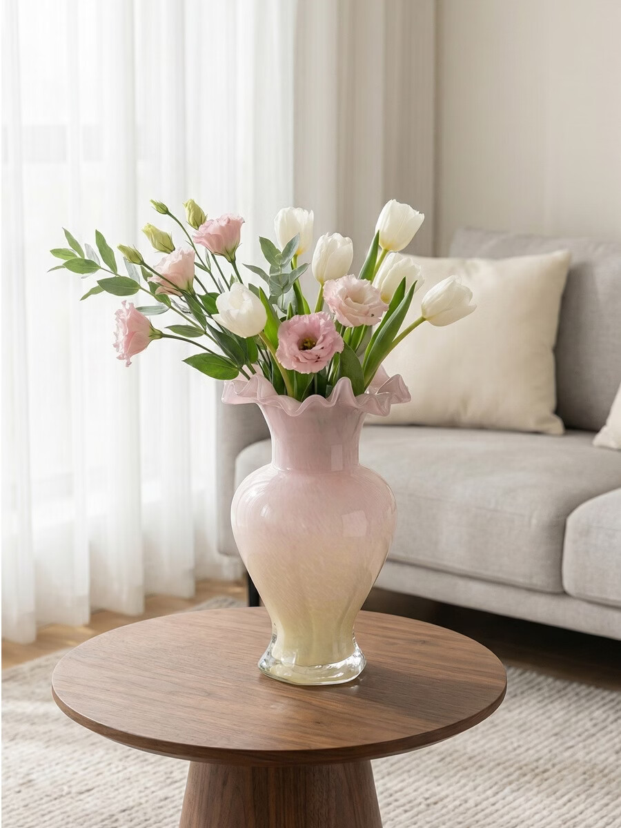Qi Ju Elegant Nordic INS Fresh Glass Vase Water Plant Fresh Flowers Living Room Flower Arrangement Pink Thickened Model 30224 5