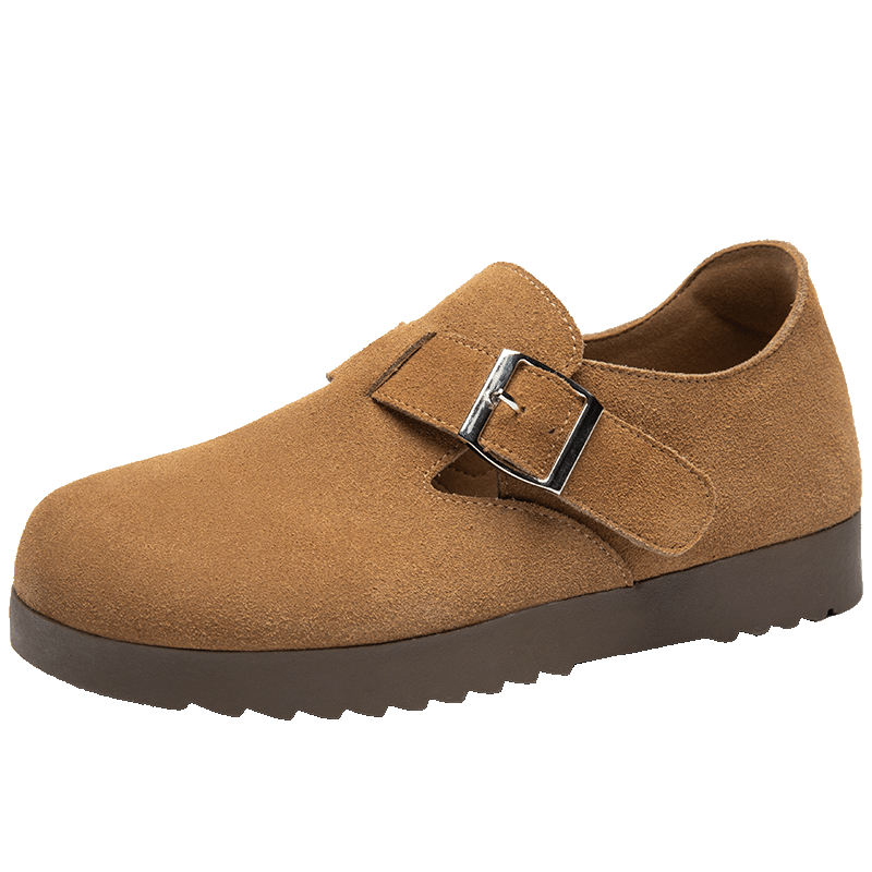 ZHR Bokeng Women's Shoes, 2026 New Style, Genuine Leather, Commuter Women's Shoes, Casual Versatile Flats, AB55 Camel Color, Size 38