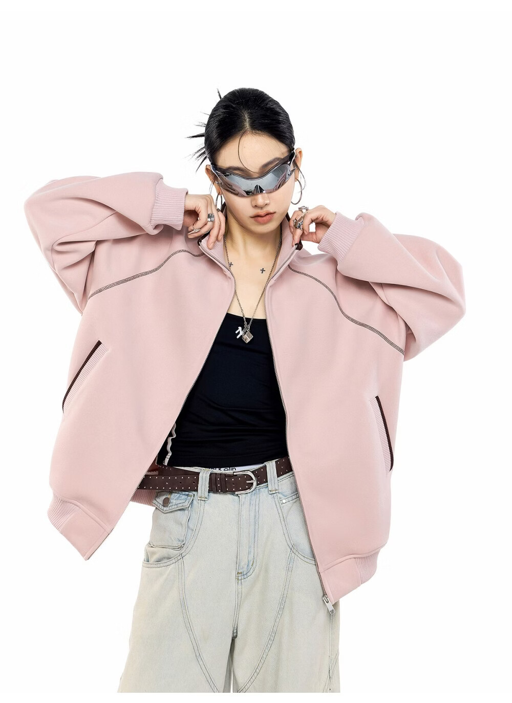 ICH MODE American Style Hassel Corduroy Sports Jacket Women 2026 Spring New Loose Cardigan Sweatshirt Zipper Top Dark Gray XL 11