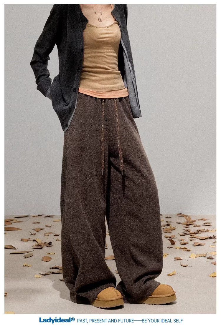 LADY IDEAL Brushed Casual Pants for Women 2025 Spring New Draped Straight Loose Wide-Leg Pants Black M 7