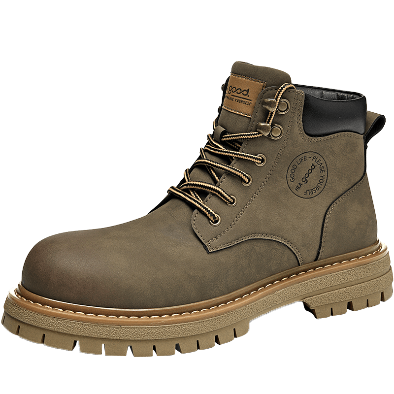 HLA Men's Vintage Martin Boots Outdoor Cotton Work Yellow Boots T121 Khaki (Fleece Lined) Size 41