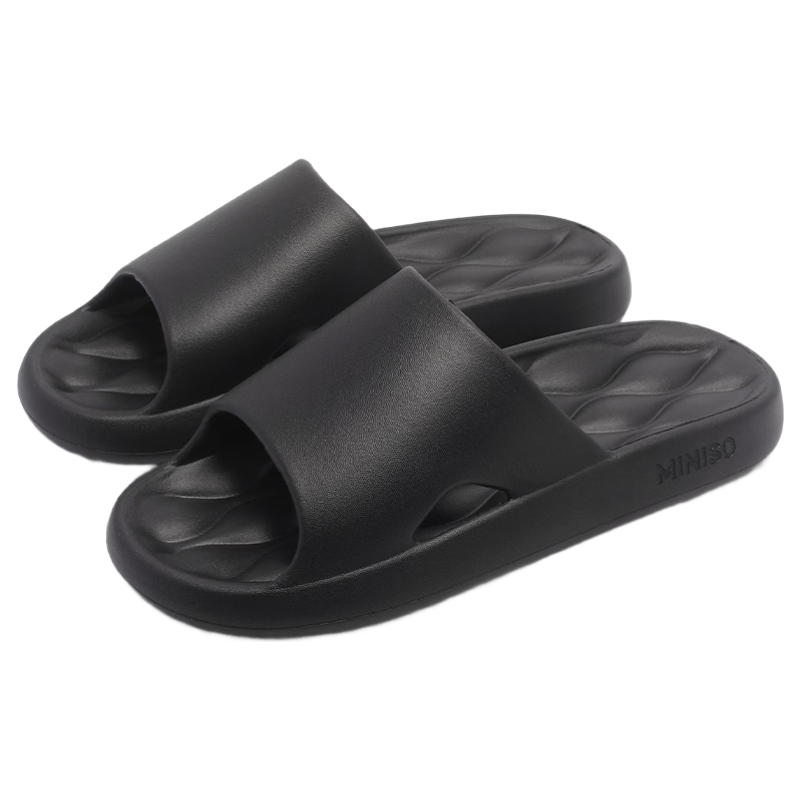 MINISO Men's Summer Slippers 2026 New Indoor Home Bathroom Shower Antibacterial Odor-Resistant Cool Slippers Classic Black Size 40-41