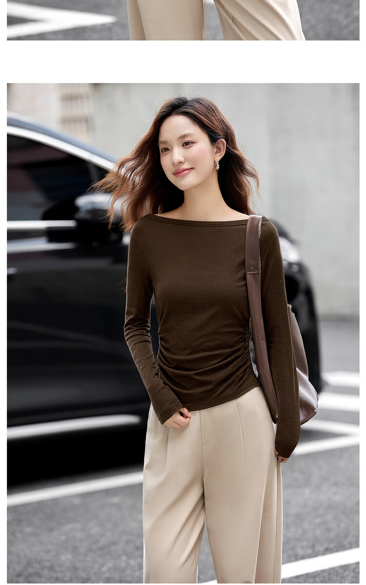 Vimly French Vintage Striped T-Shirt Women Autumn Winter Slim Fit Long Sleeve Top White Navy Stripes M 18