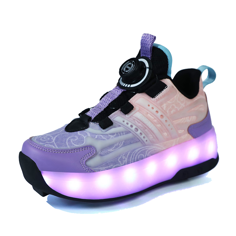 BKG Kids Four-Wheel Sports Roller Skates Youth Skating Shoes ZYQ23825-B7 Purple (Leather) Size 39