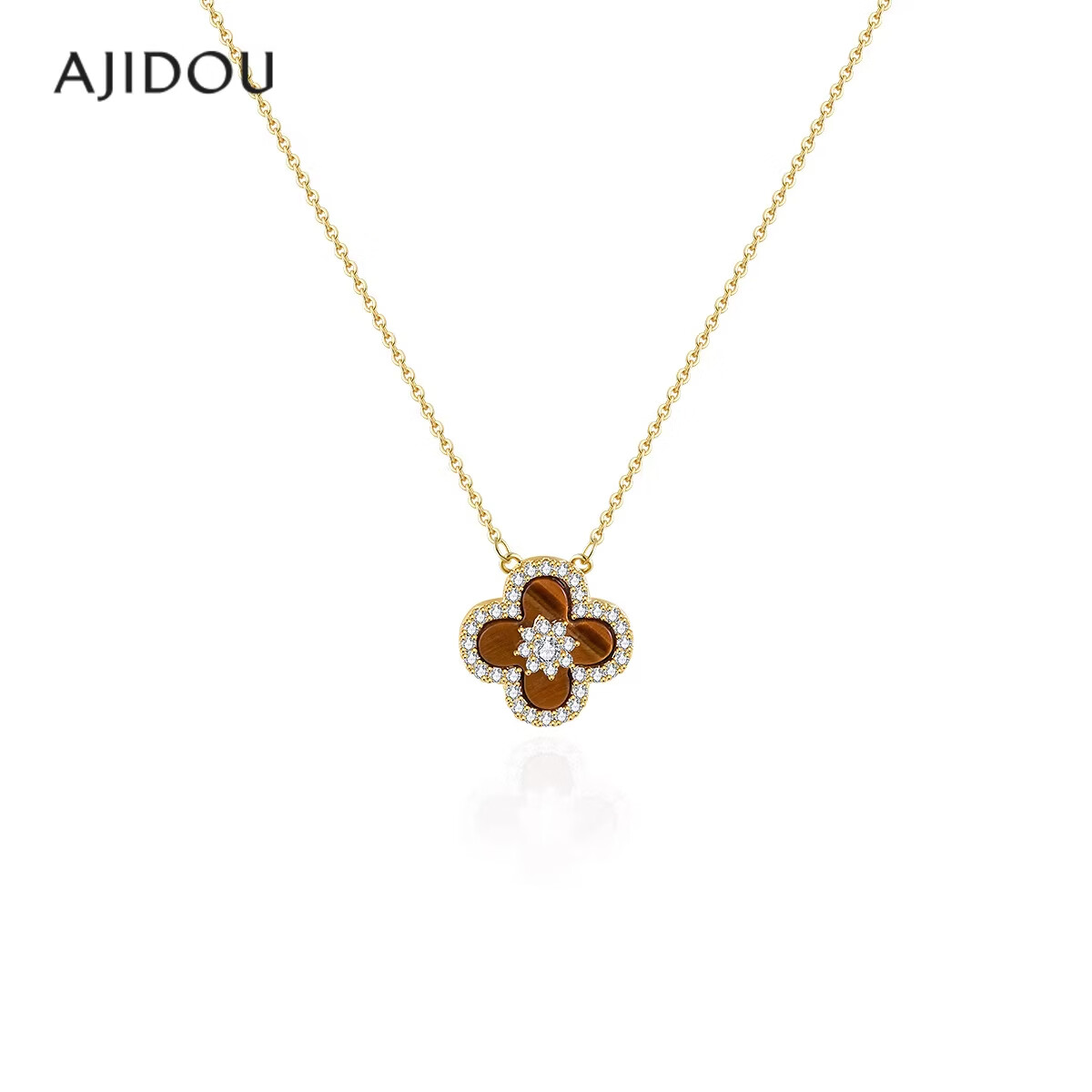 Aji Bean Women's Necklace Fashion Four-Leaf Clover Pendant Clavicle Chain Niche Light Luxury High-End Mood Necklace with Wood Change Stone