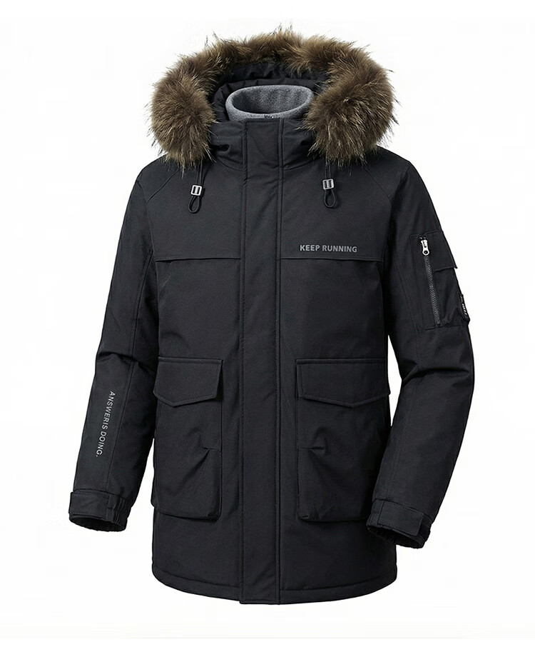 JEEP SPIRIT Men's Down Jacket Autumn Winter Workwear Fur Collar Mid-Length Parka Military Green 4XL 7