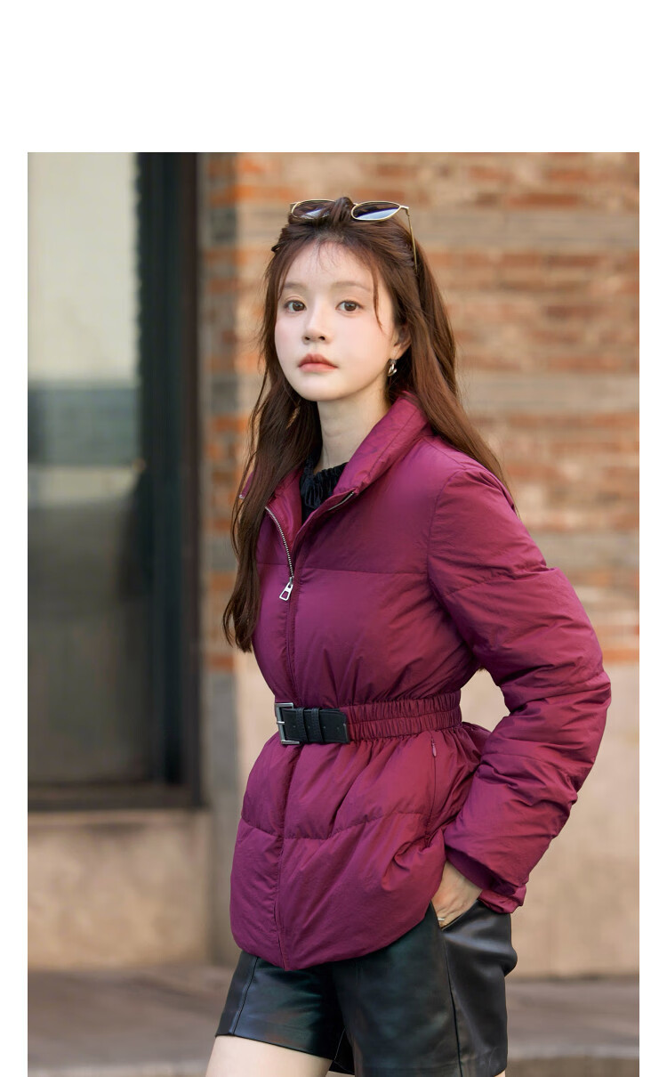 Dme [Northern Warm Oxygen Bar] Winter Small Stove 90% Duck Down Stand Collar PU Strap Waist Houndstooth Women's Down Jacket 3