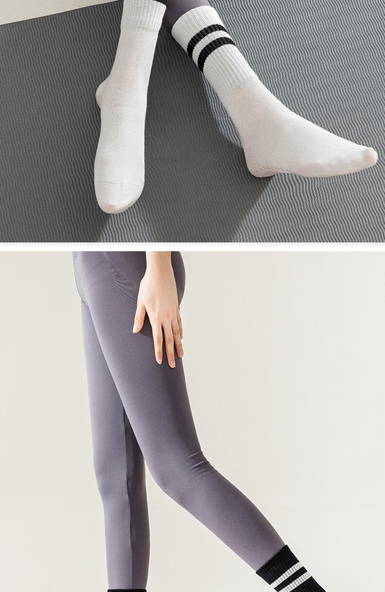 Duweike Yoga Socks Professional Non-Slip Women's Cotton Mid-Calf Pilates Fitness Floor Socks Gray White Black 3-Pack 11