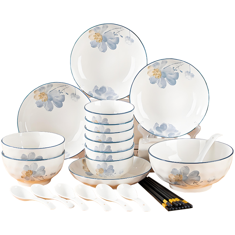 Jieyajie 26-Piece Underglaze Color Ceramic Dinnerware Set with Gift Box for Home and Housewarming Gift, Ningxiang Scent