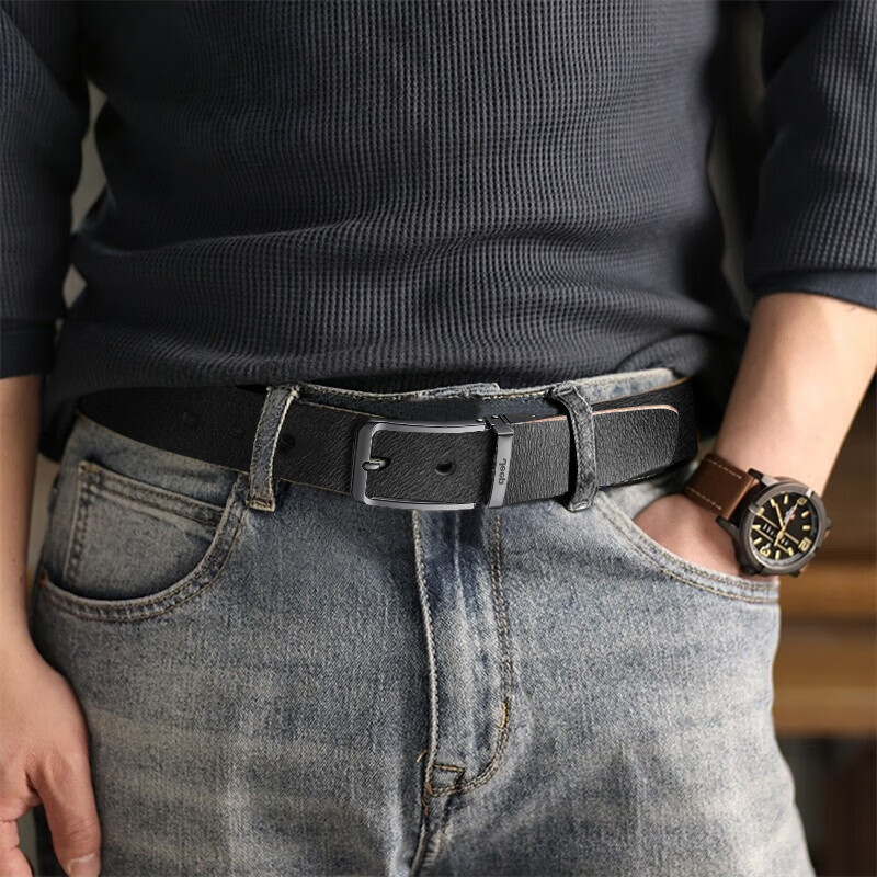 JEEP Men's Genuine Leather Belt, First Layer Cowhide Pin Buckle Waistband, Versatile New Style Pants Belt, Father's Day Gift for Dad
