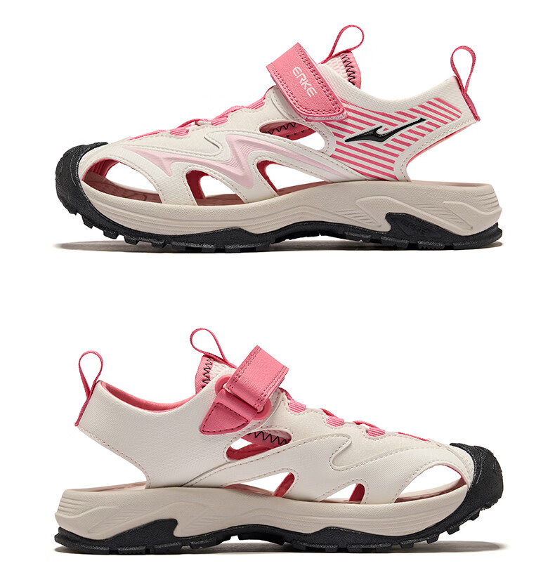 ERKE Kids Sandals Boys and Girls Closed-Toe Anti-Collision Sandals Microcrystalline White/Pink Frost Color Size 34 58