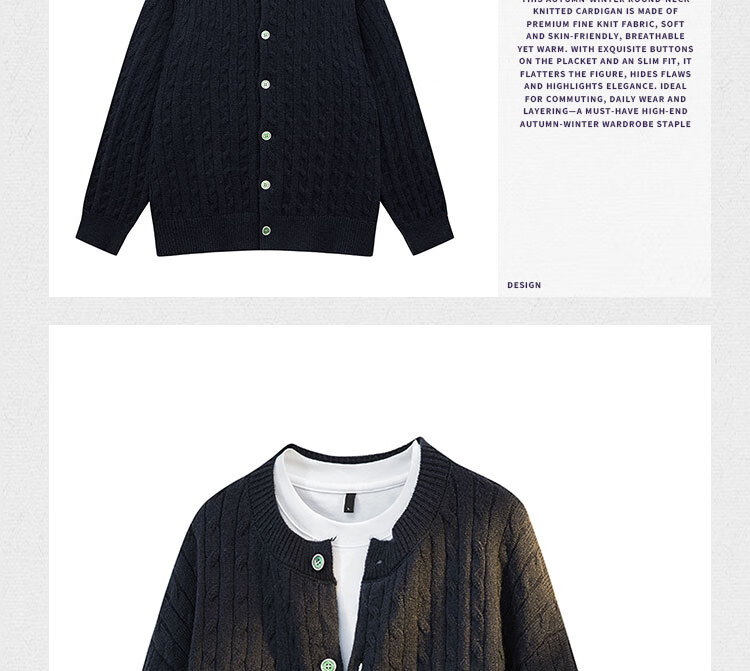 Dingfengbaoluo Cardigan Sweater Round Neck Autumn Winter Premium Button Long Sleeve Knit Jacket XJE10 Cedar Gray L 4