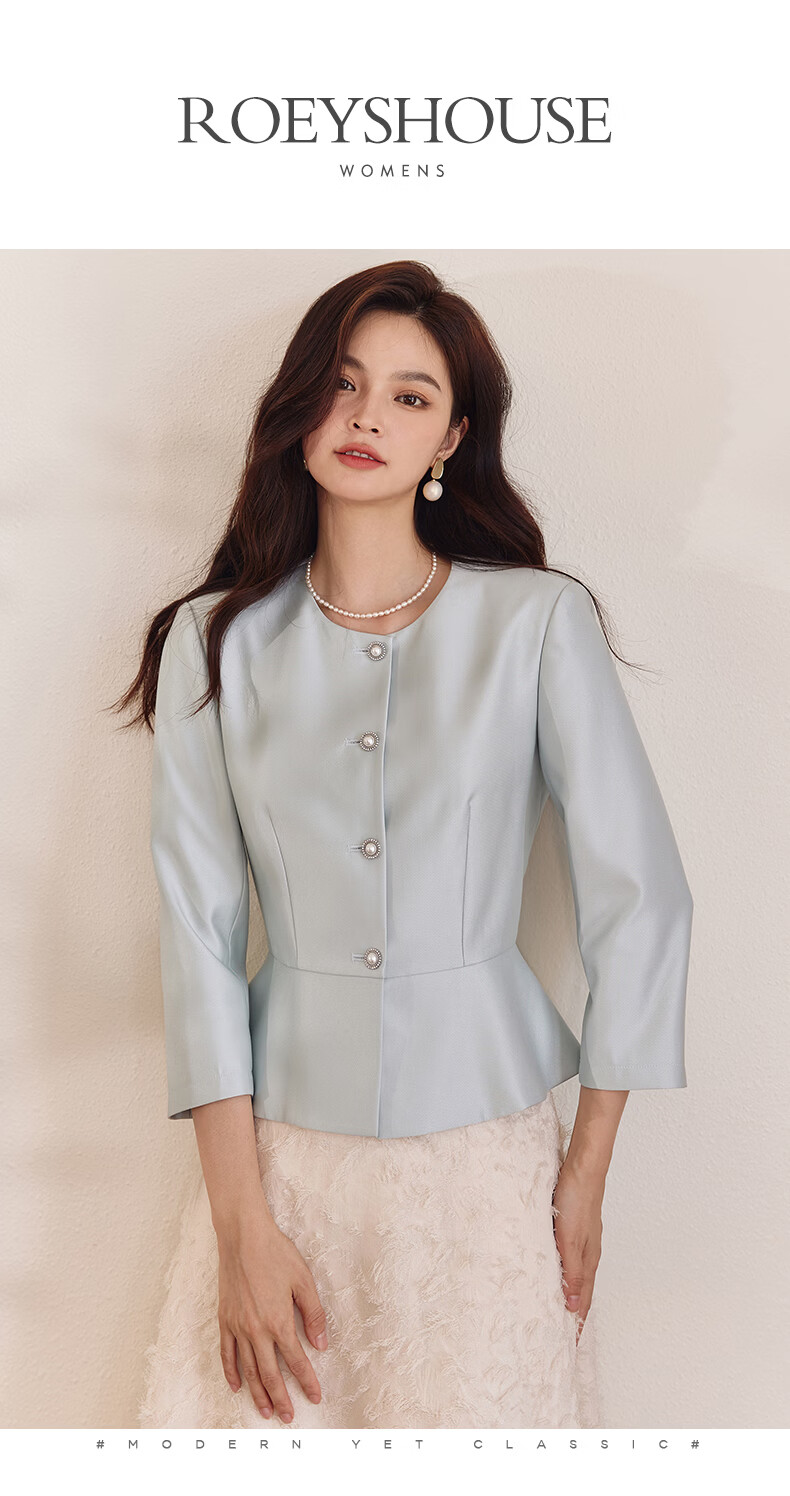 ROEYSHOUSE Women's Light Green Glossy Slim Fit Short Blazer Early Spring Professional Slimming Suit Jacket 09101 M 1