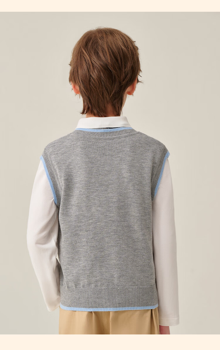 YEEHOO Boys' Vest Children's Knitted Wool Blend Pullover Sweater Spring Blue 130 11