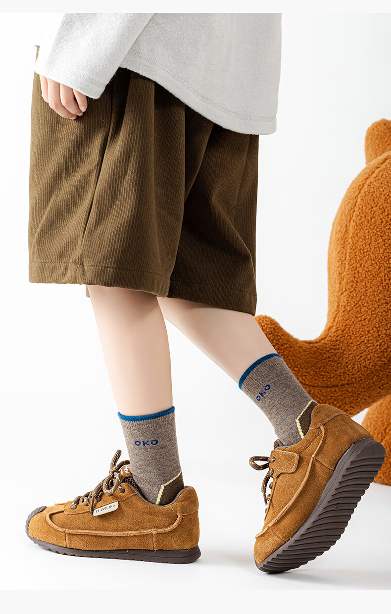 MiiOW Boys' Autumn Winter Sports Socks, Sweat-Absorbing, Odor-Resistant, Fleece-Lined, Mid-Calf, Thickened, Warm for Older Children and Teens 10