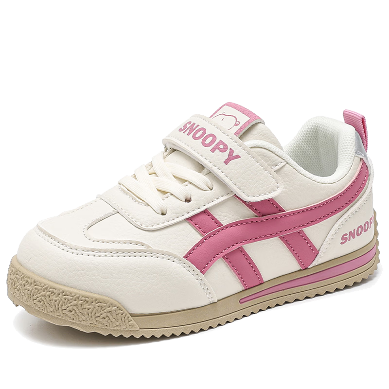 SNOOPY Kids' Shoes 2026 Spring Lightweight Sports Shoes Boys and Girls Soft Sole German Training Casual Shoes 0004 Beige/Rose Red Size 34