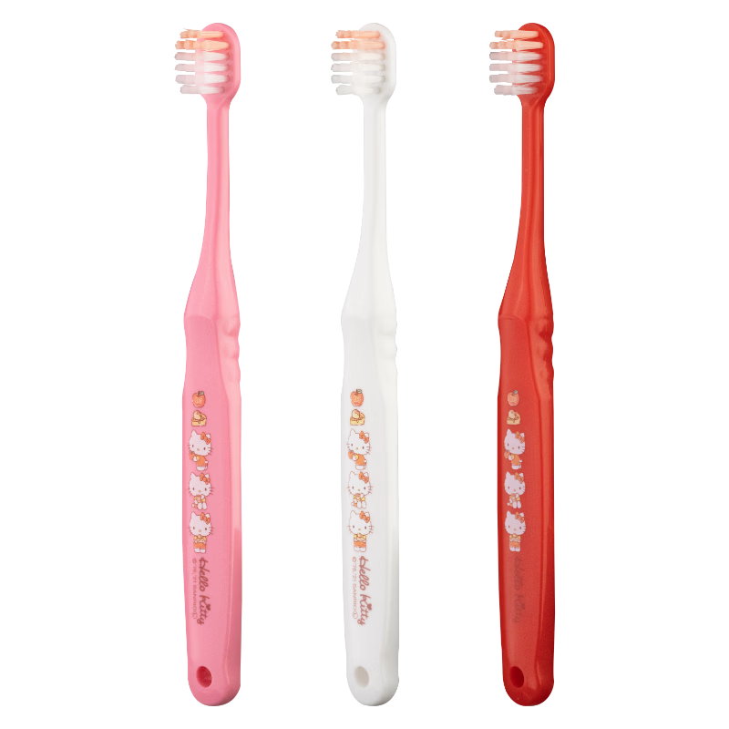 EBISU Hello Kitty Collaboration Custom Soft Bristle Toothbrush for Children 6+ Years, Age-Specific Rounded Soft Bristles, 3-Pack