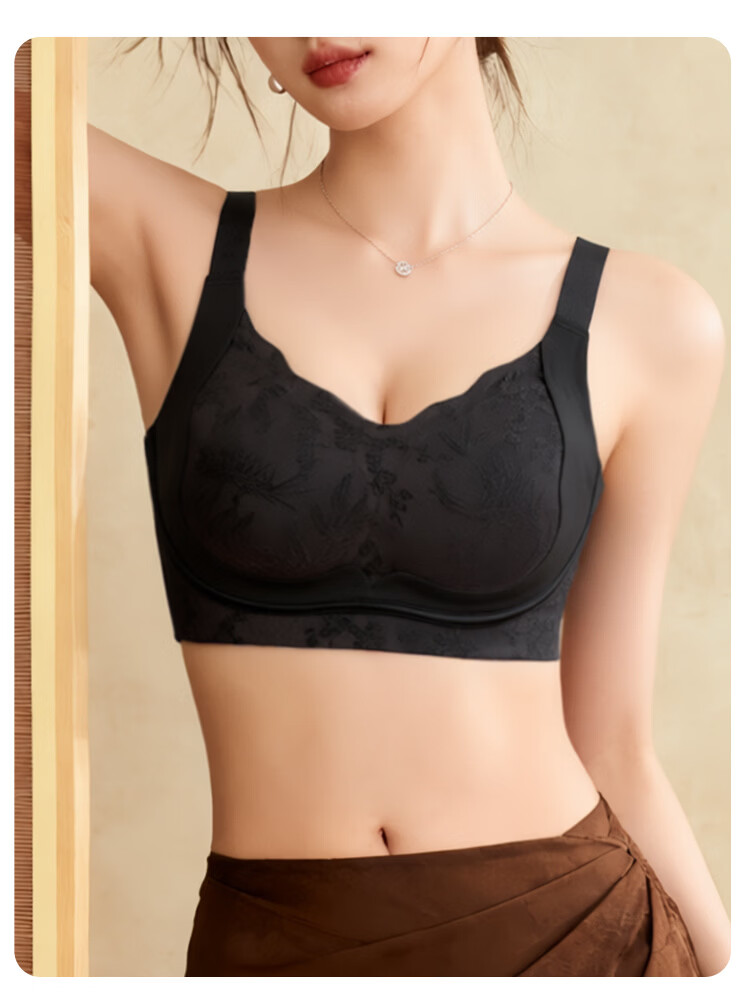 Tingmei 26 Years Jacquard Uplift Anti-Sagging Bra for Women, Lift and Gather, Side Support, Semi-Fixed Cotton Cup, Wireless Bra 18