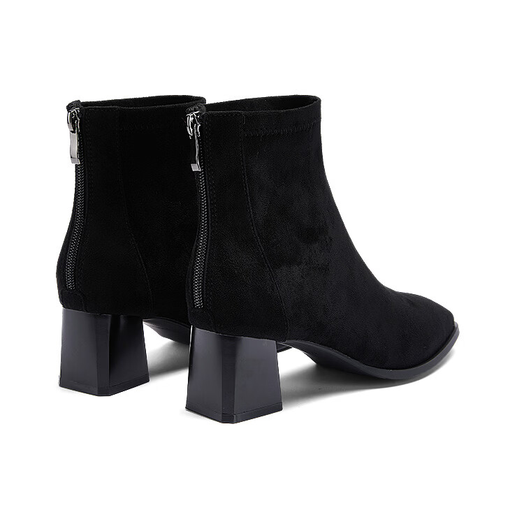 DAPHNE Suede Ankle Boots Women Fashion Simple Martin Boots French Slim High Heel Boots Black 37 12