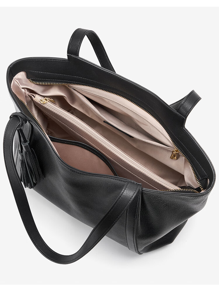 Pierre Cardin Women's Bag 2026 New First Layer Cowhide Large Capacity Commuter Tote Bag Women's Day Gift Black Gift Box Set 8