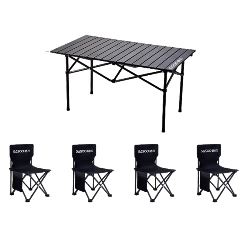 Gosoo Camping Gear Full Set Outdoor Folding Table and Chairs Portable Picnic Roll-Up Table One Table Four Chairs