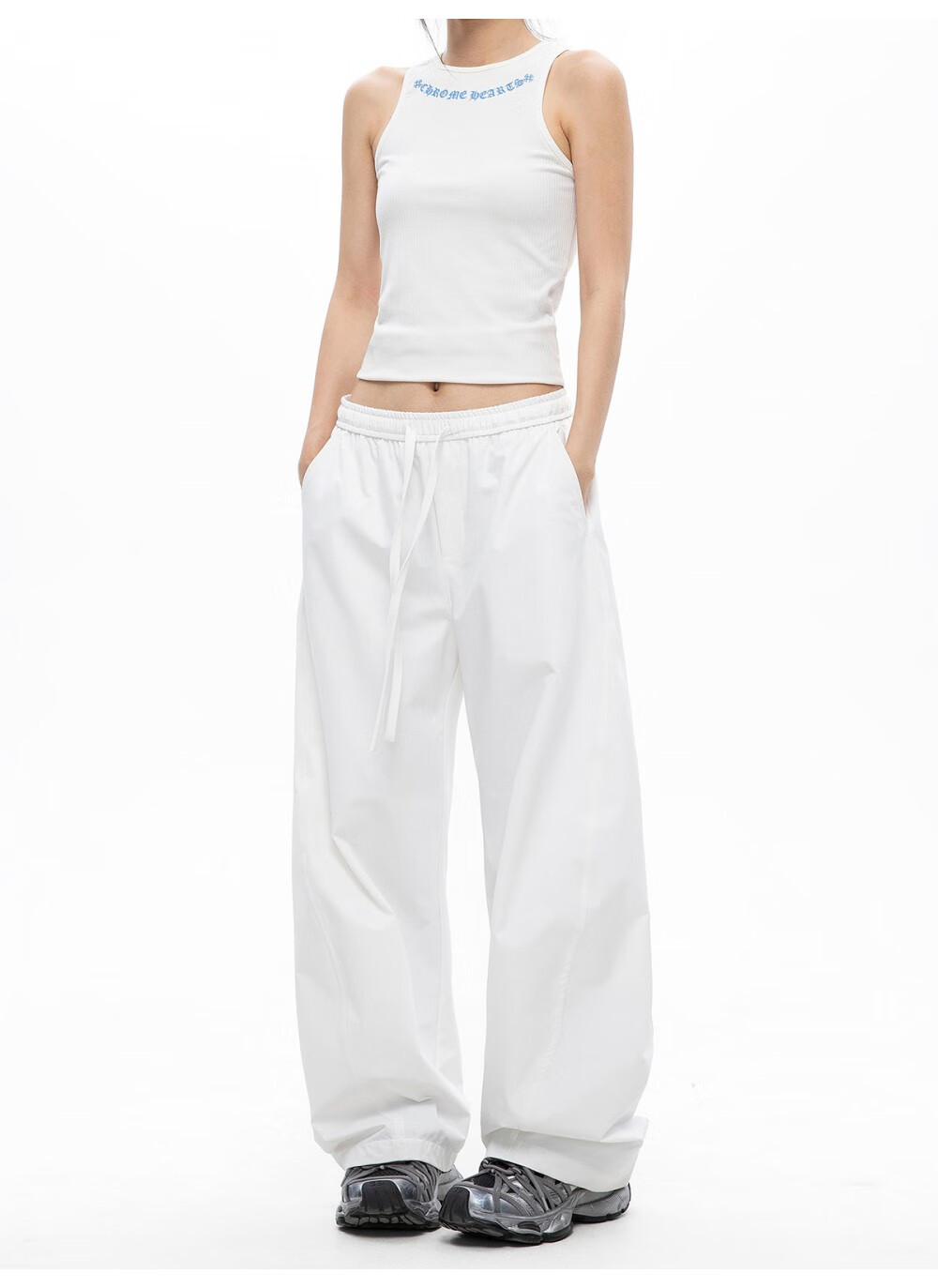 ICH MODE Women's American Style Straight White Pants Thin Loose Popular Cargo Sports Casual Pants White XL 29