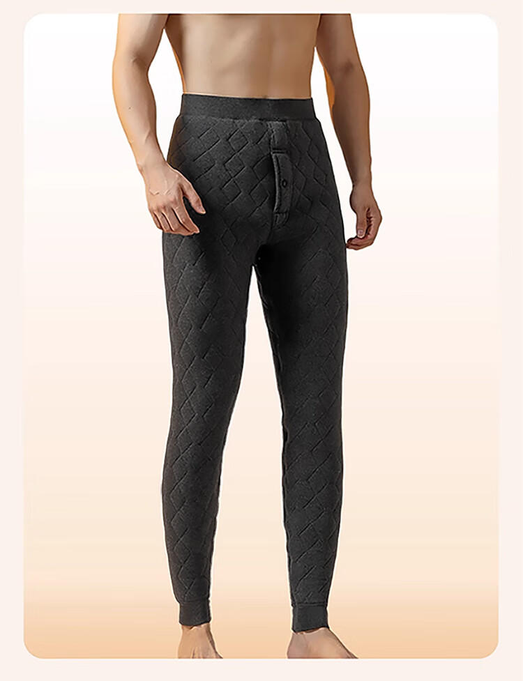Langsha 100% Wool Men's Autumn Winter Fleece Lined Thickened Lamb Wool Thermal Pants High Waist Knee Protection Extra Thick Base Layer Pants Northeast Style 20