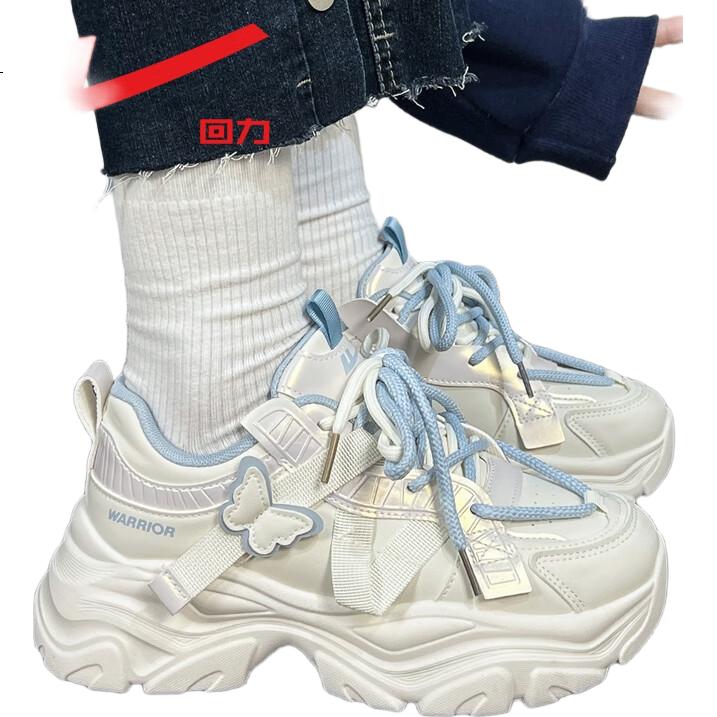 Warrior Women's Chunky Sneakers, Trendy 2025 Autumn And Winter New Style, Thick-Soled Heightening White Shoes, Versatile Casual Soft-Bottomed Sports Shoes