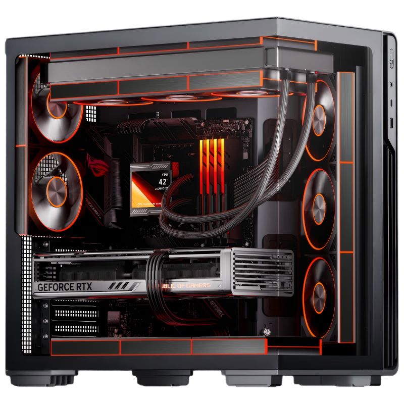 Aigo Starry Sky Black Gaming Desktop Computer Case, ATX Motherboard, Supports 360mm Water Cooling, Left And Right Compartment Design, 5090 Graphics Card Compatible