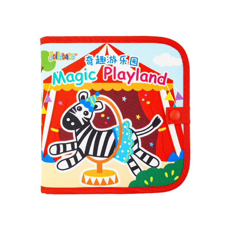 Jollybaby Tear-Resistant Baby Cloth Book with Velcro, Chewable and Durable, Early Education for 0-1 Year Olds, Fun Amusement Park Theme