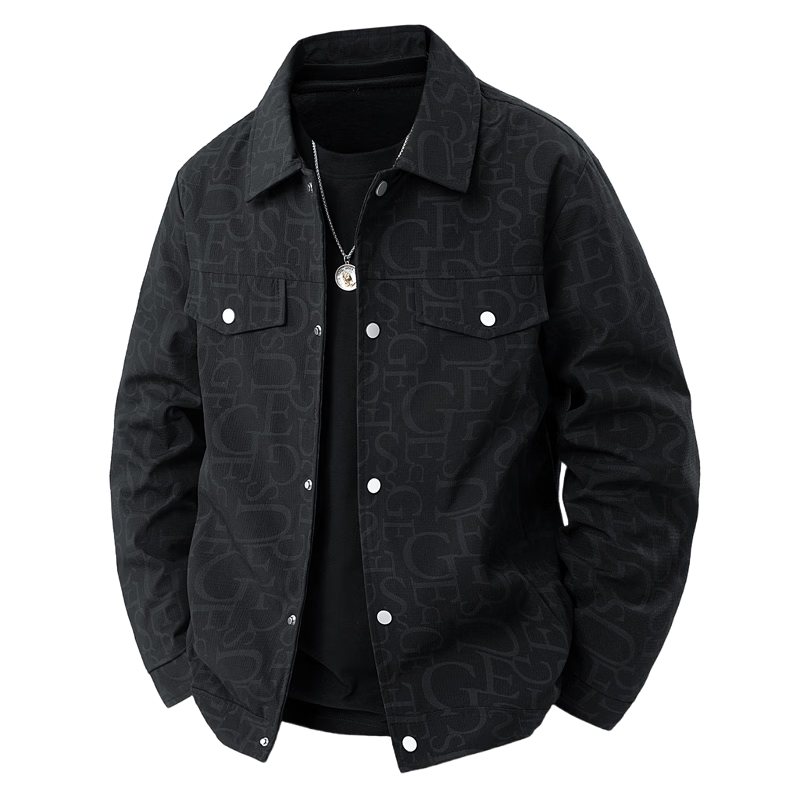 PLAYBOY Men's Spring Autumn Casual Jacket High-end Loose Workwear Turn-down Collar Coat Black XL