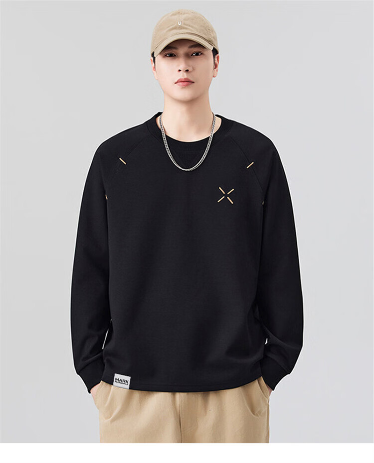 MARK FAIRWHALE Men's Long Sleeve T-Shirt Spring Autumn American Style Casual Loose Sweatshirt Black 2XL 9